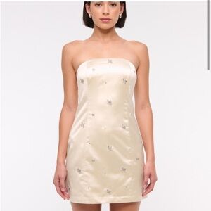 Abercrombie & Fitch Embellished Strapless Cream Mini Dress